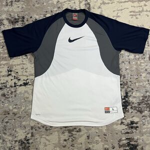 Nike Training Shirt Mens L Navy White NikeFIT Raglan Baseball Jersey Style Top